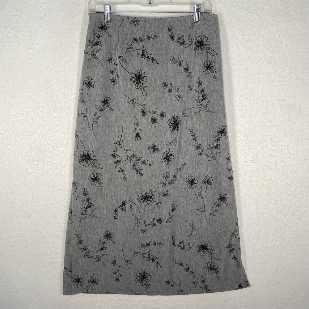 Jaclyn Smith Gray floral‎ skirt size Large Office Siren Spring